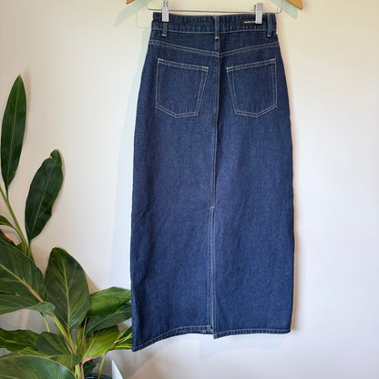 Among The Brave Rouge Dark Blue Denim Midi Skirt – Size 6