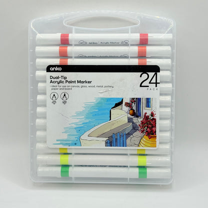 Anko 24-Pack Dual-Tip Acrylic Paint Markers – Bullet & Chisel Tips
