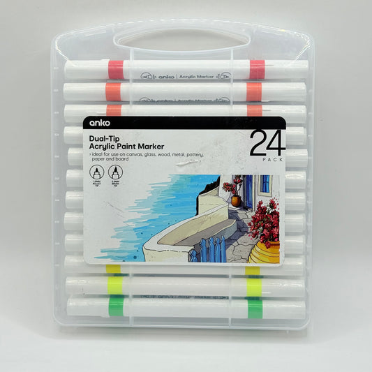 Anko 24-Pack Dual-Tip Acrylic Paint Markers – Bullet & Chisel Tips