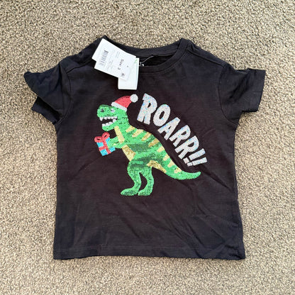 Anko size 3 christmas dinosaur sequin black t-shirt - clothing tops baby clothing