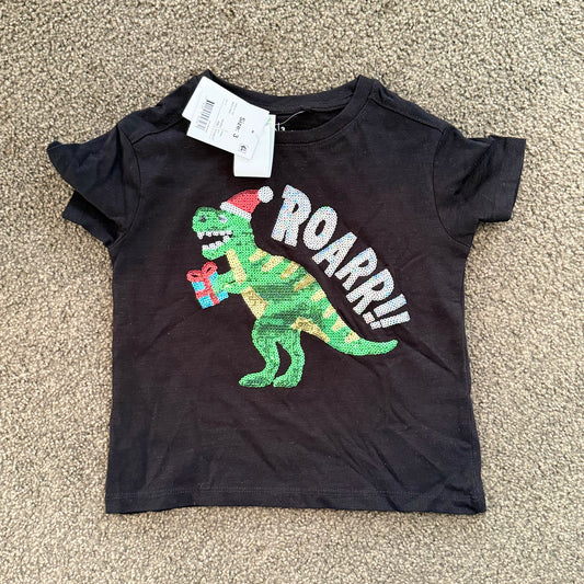 Anko size 3 christmas dinosaur sequin black t-shirt - clothing tops baby clothing