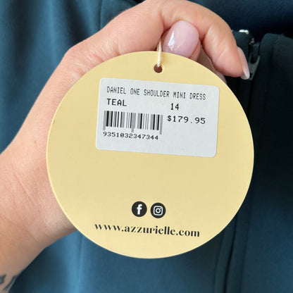 Azzurielle Daniel One Shoulder Mini Dress Teal Size 14