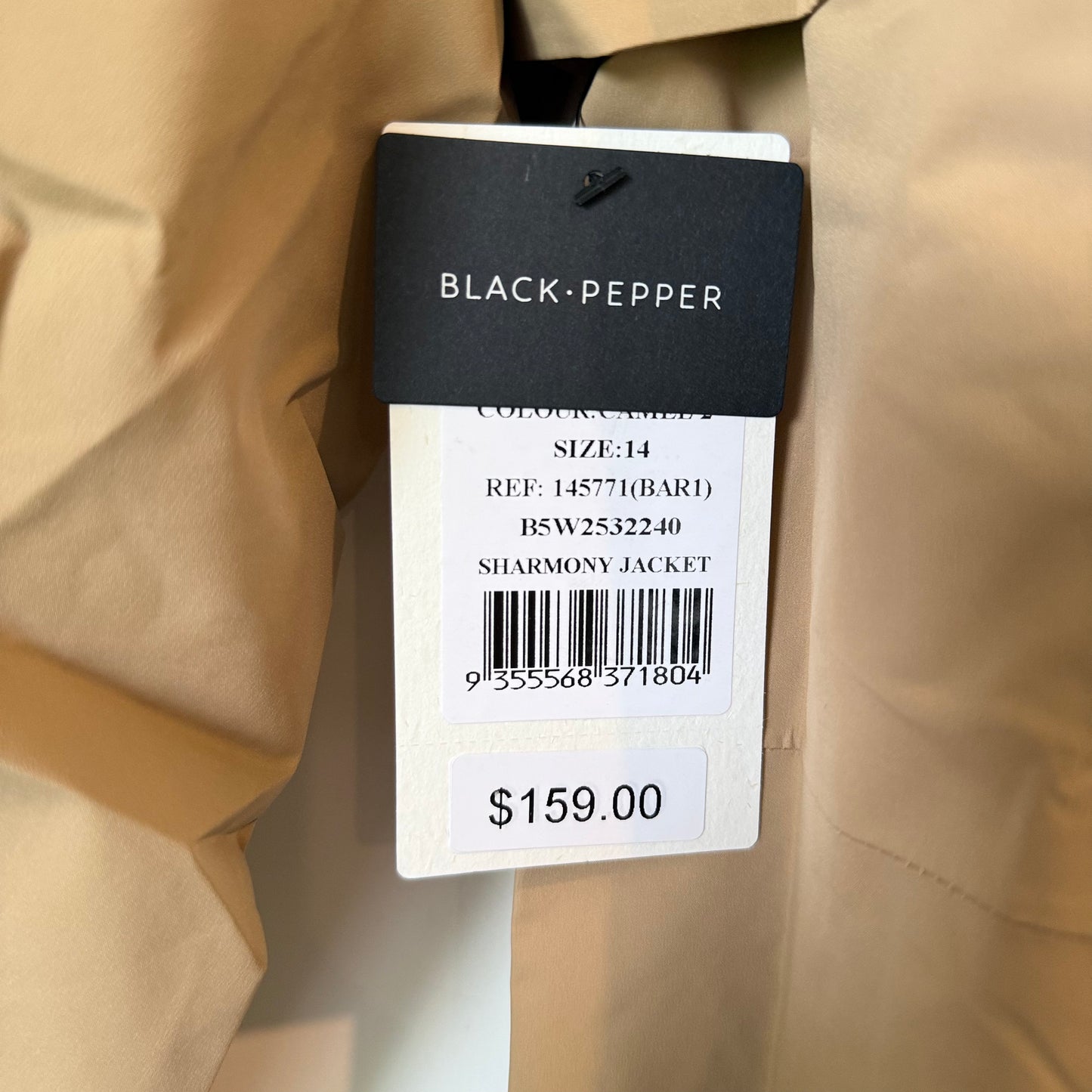 BLACK PEPPER Sharmony Jacket Camel – Size 14