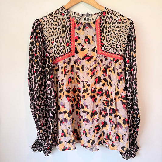 BLANK LONDON Viscose Blouse Multi Leopard Print Top Size Small