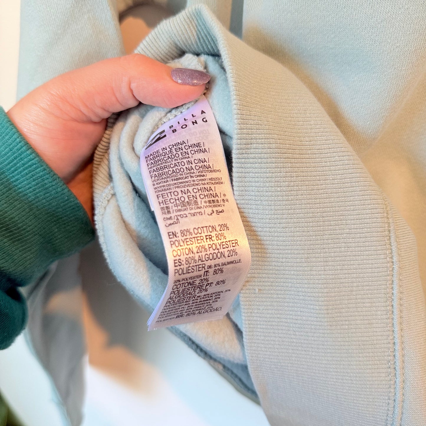 Billabong Society Crew Fleece Sweatshirt Light Green - Size XS / 6