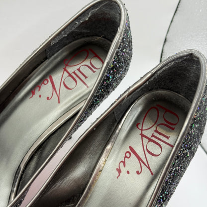 Pulp Noir Silver & Black Glitter Peep-Toe Heels - Size 8