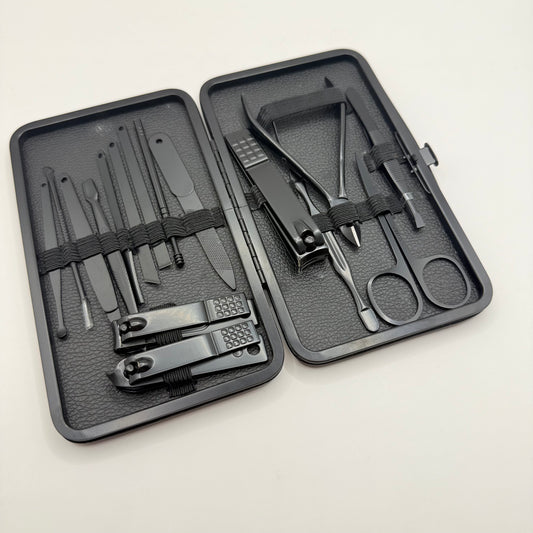16pc Black Manicure and Pedicure Grooming Kit