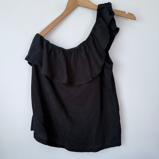 Black One-Shoulder Ruffle Top  - Size M