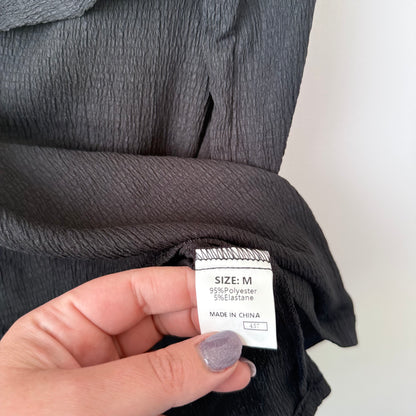 Black One-Shoulder Ruffle Top  - Size M