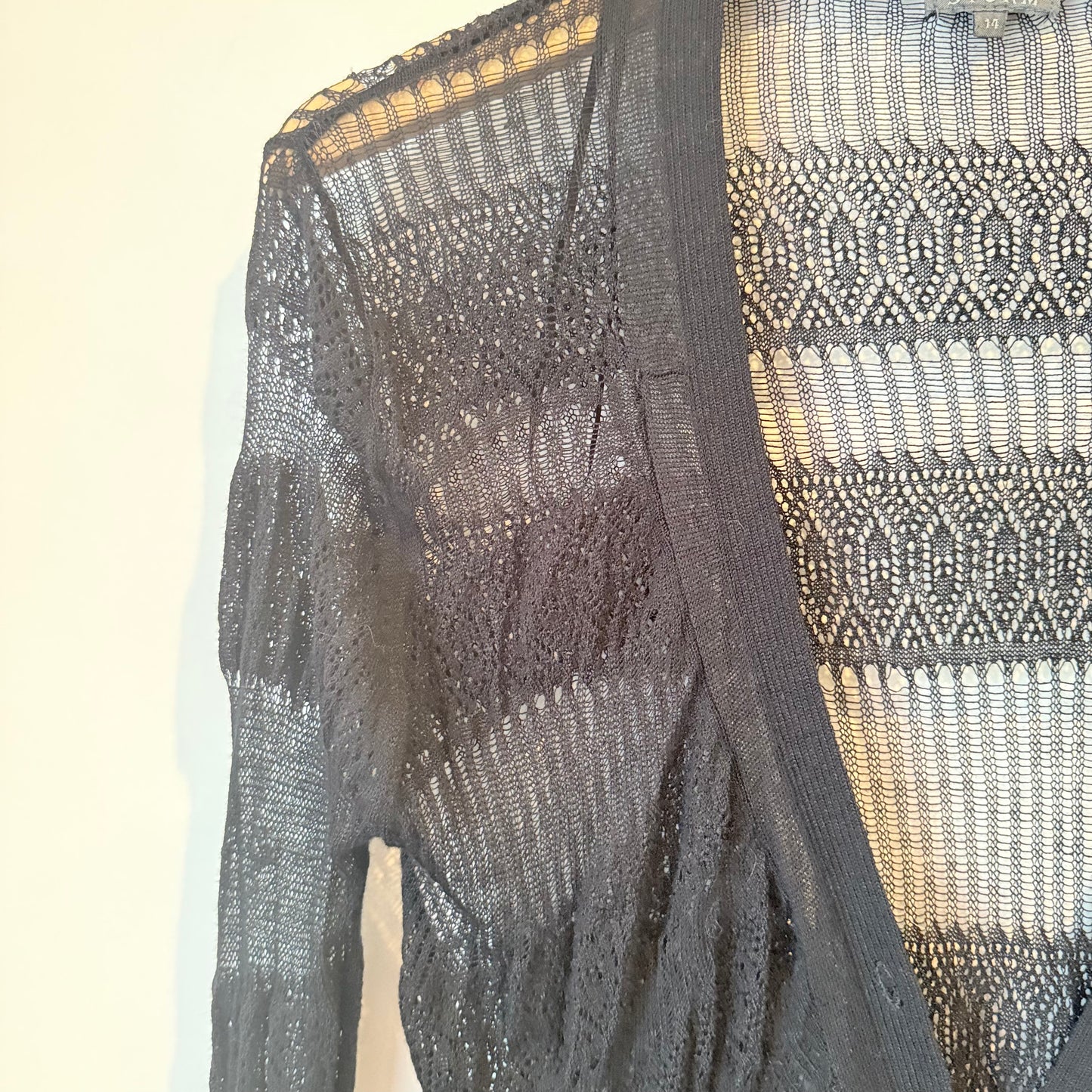STORM Size 12 Black Open-Knit Cardigan