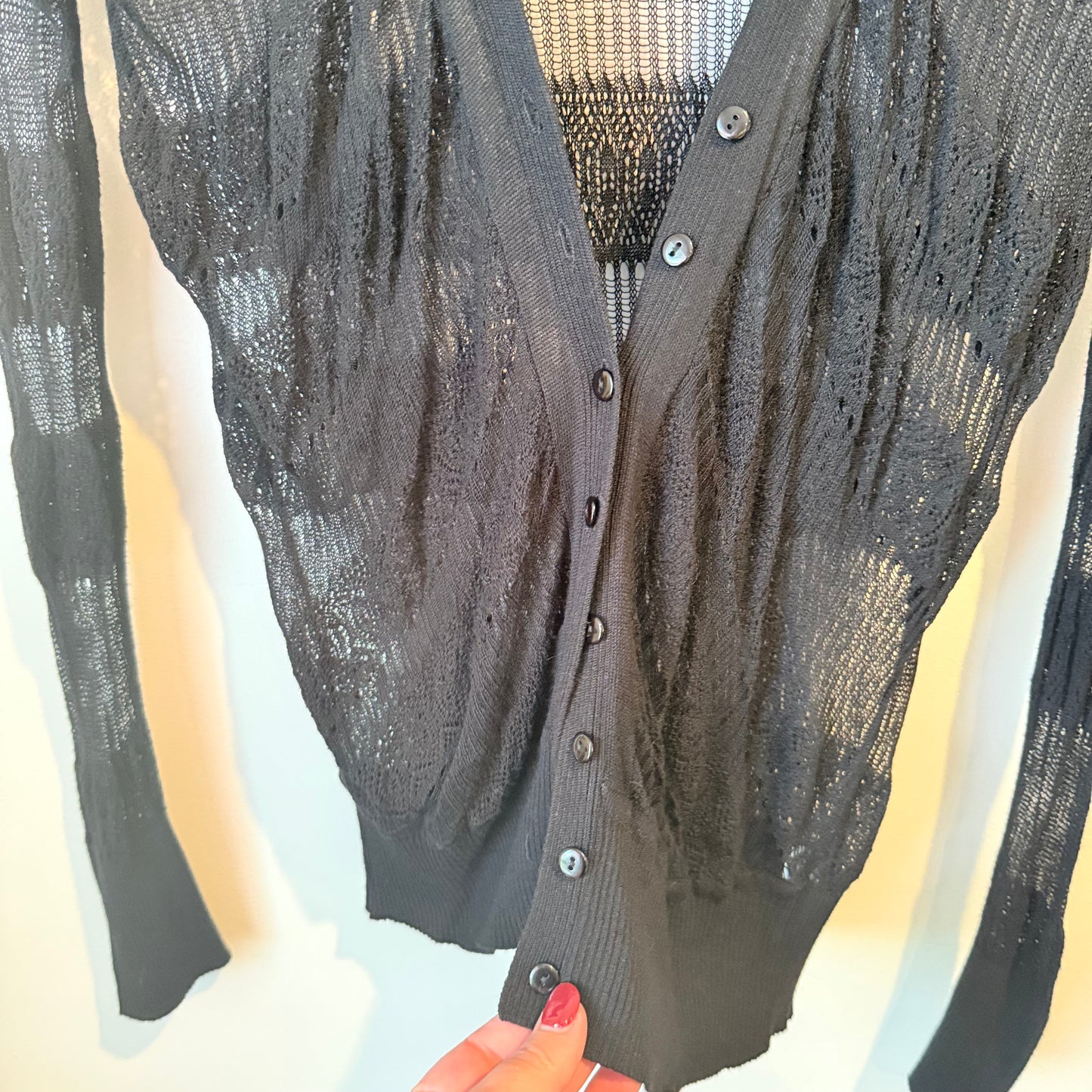STORM Size 12 Black Open-Knit Cardigan