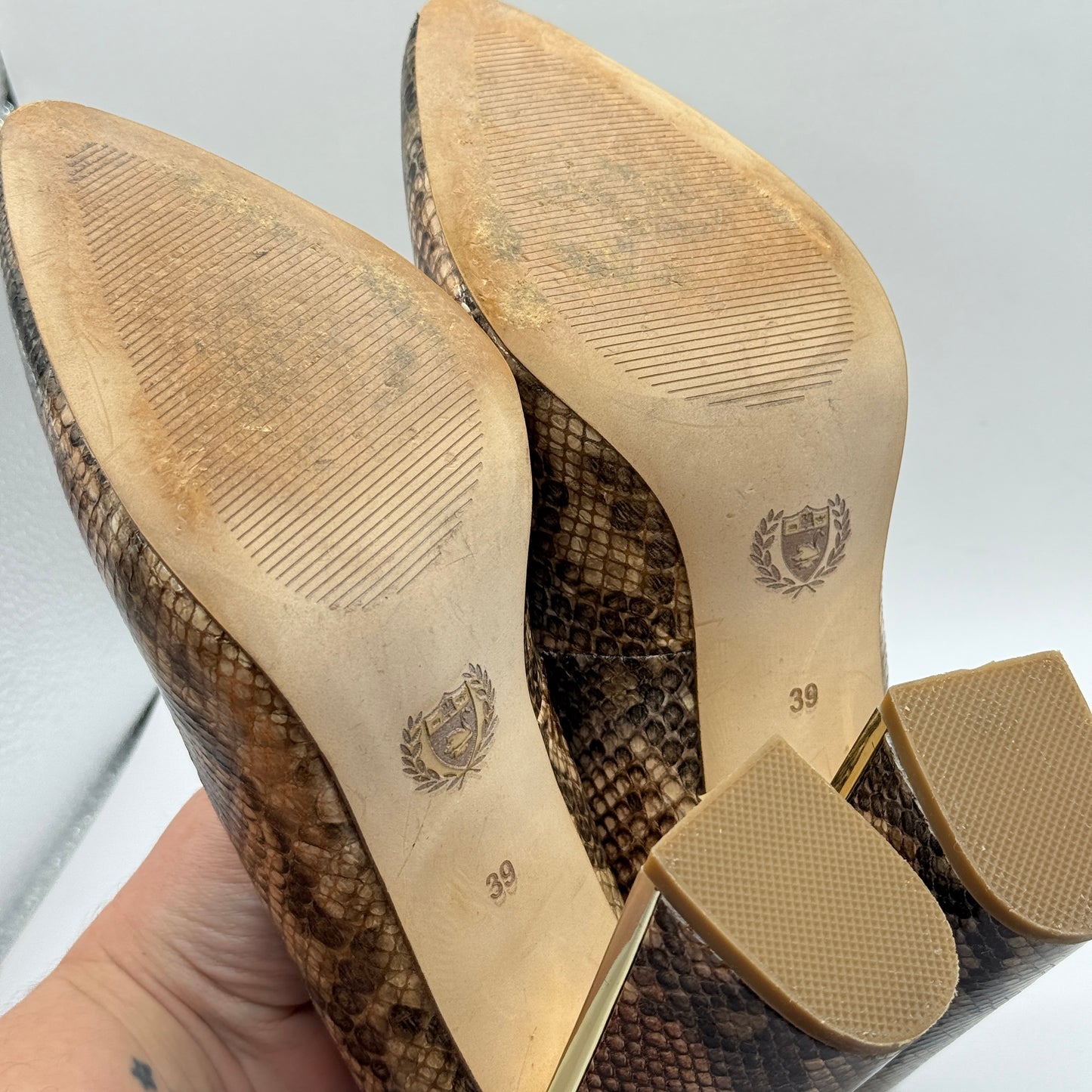 Mi Piaci Brown Snake Print Block Heels Size 39