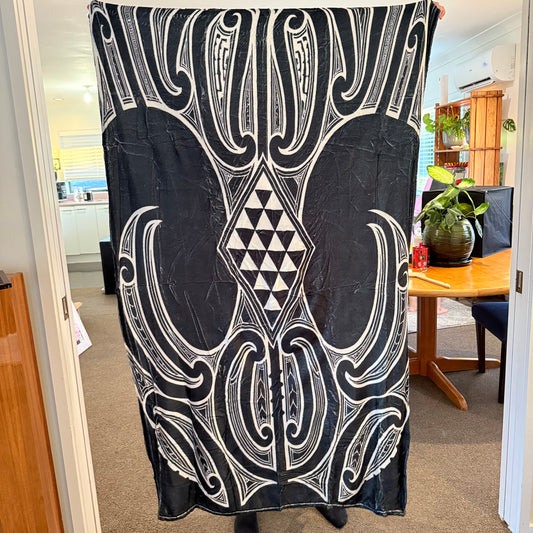 Black & White Maori-Inspired Reversible Fleece Throw