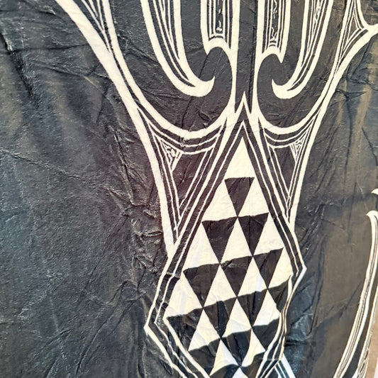 Black & White Maori-Inspired Reversible Fleece Throw