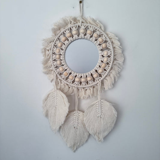 Boho Macrame Wall Mirror with Beads