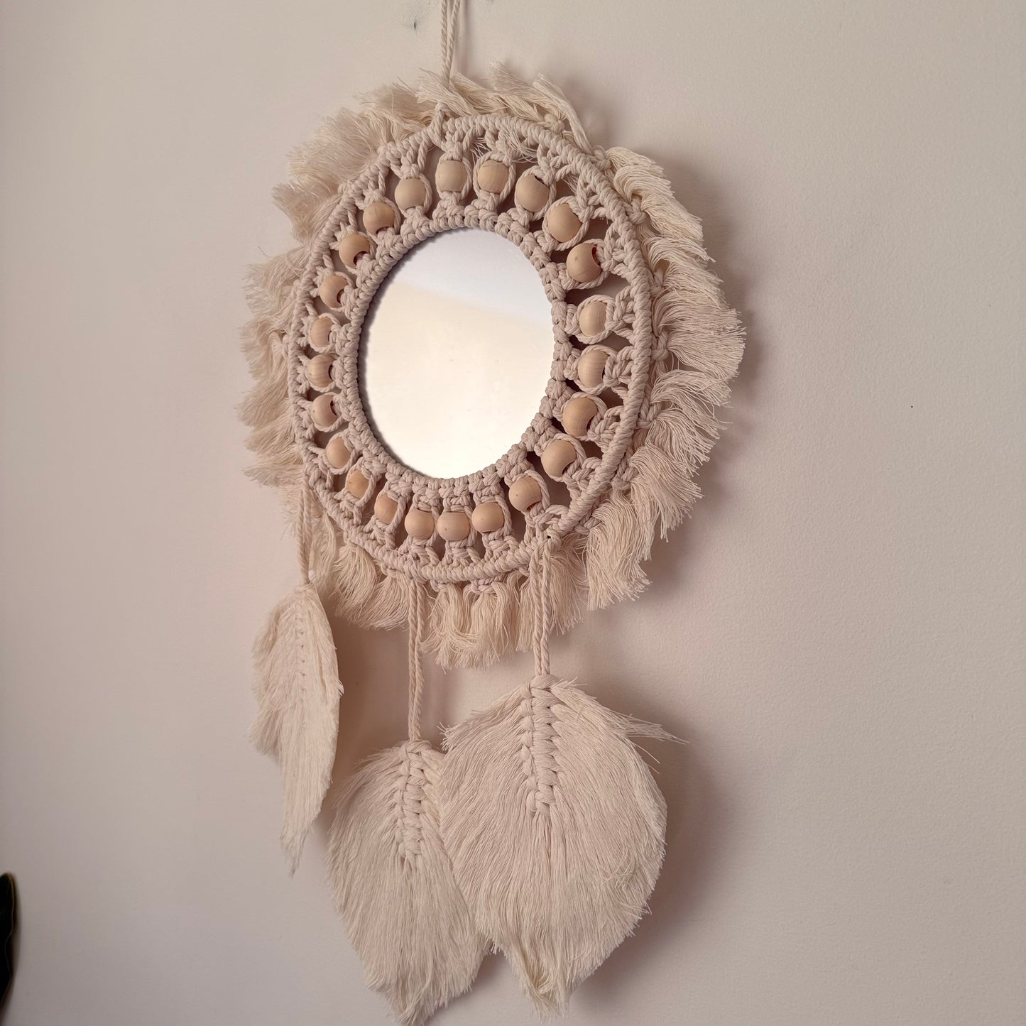 Boho Macrame Wall Mirror with Beads