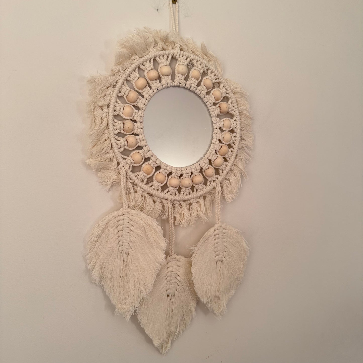 Boho Macrame Wall Mirror with Beads