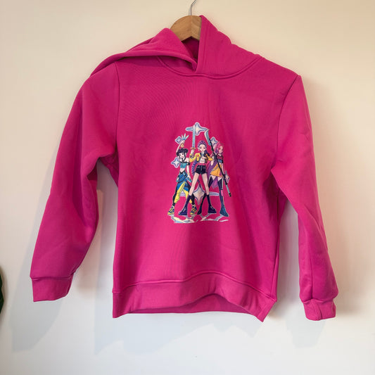 Bright Pink Huntrix KPOP Demon Hunters Hoodie Size 7-9y