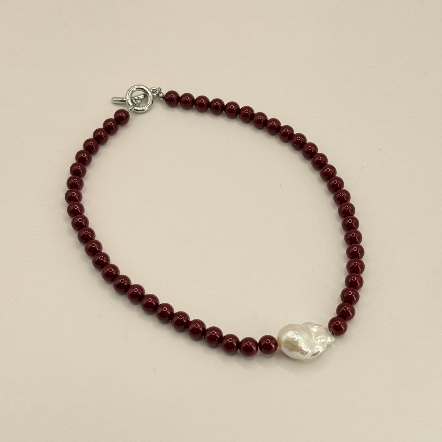 Burgundy Baroque Pearl and Beaded Choker Necklace