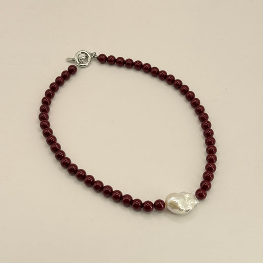 Burgundy Baroque Pearl and Beaded Choker Necklace