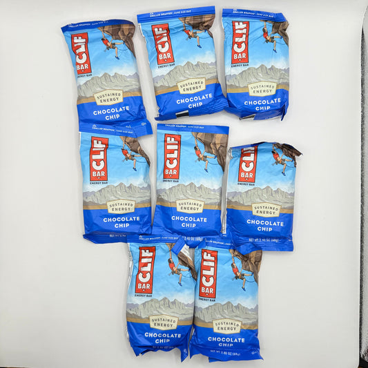 8x CLIF BAR Energy Bar - Chocolate Chip (68g) - SHORT DATED