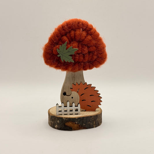 Charming Wooden & Wool Autumn Theme Hedgehog Figurine