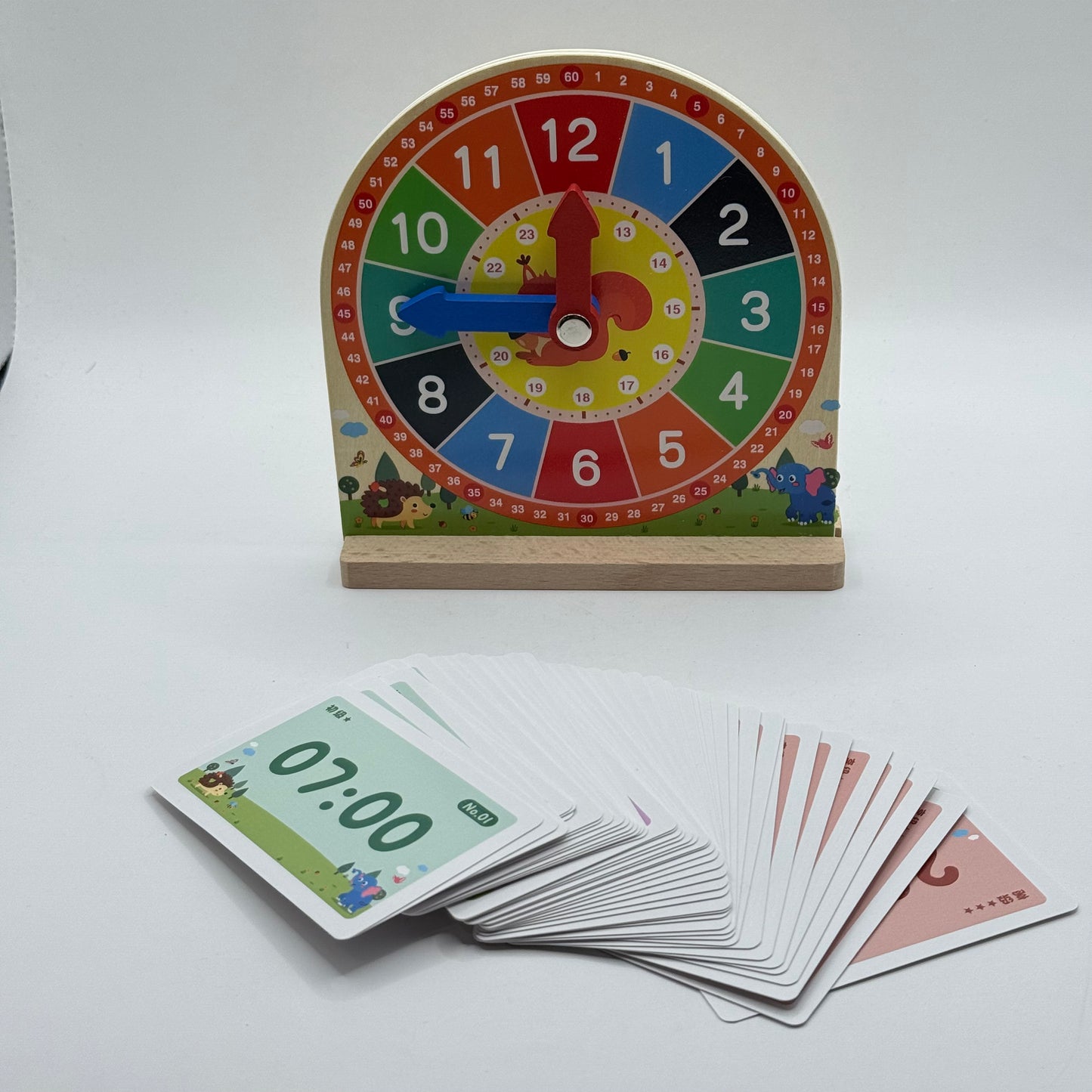 Children’s Wooden Learning Clock Toy with Time Flash Cards