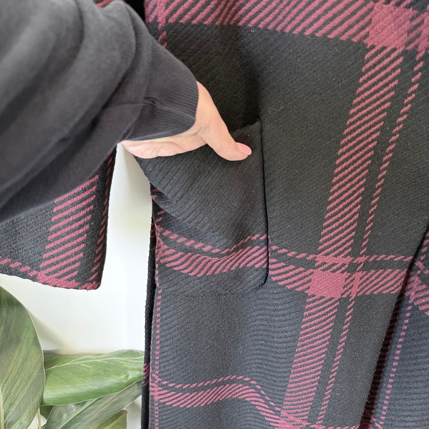 City Chic Checkmate Coat Ruby/Black Tie-Waist Size M