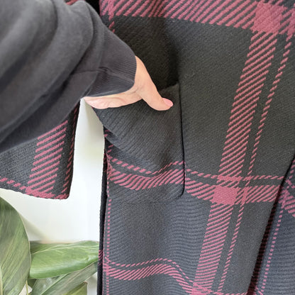 City Chic Checkmate Coat Ruby/Black Tie-Waist Size M