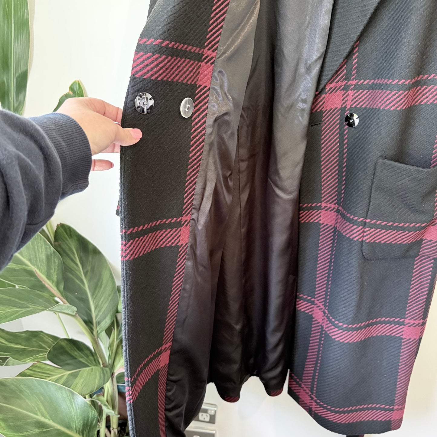 City Chic Checkmate Coat Ruby/Black Tie-Waist Size M