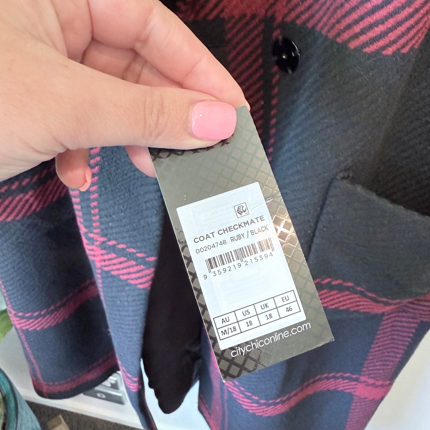 City Chic Checkmate Coat Ruby/Black Tie-Waist Size M