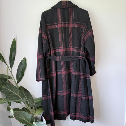 City Chic Checkmate Coat Ruby/Black Tie-Waist Size M