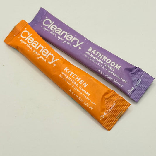 Cleanery Antibacterial Cleaner Sachet Duo Kitchen (Lemon & Lime) & Bathroom (Lavender)
