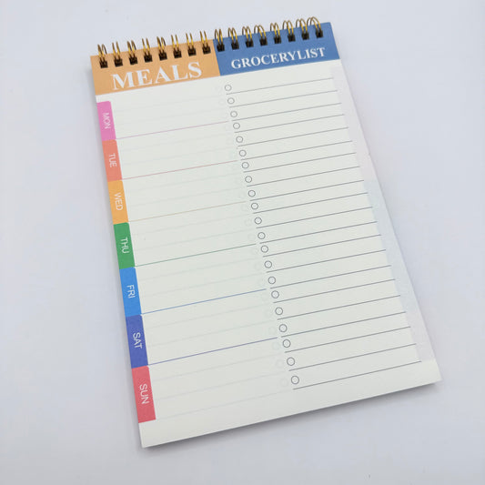 Coil Bound Meal Planner & Grocery List Pad - DailyWeekly Organizer