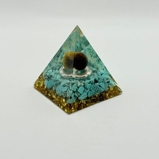 Cosmic Tigers Eye & Turquoise Crystal Pyramid