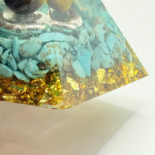 Cosmic Tigers Eye & Turquoise Crystal Pyramid