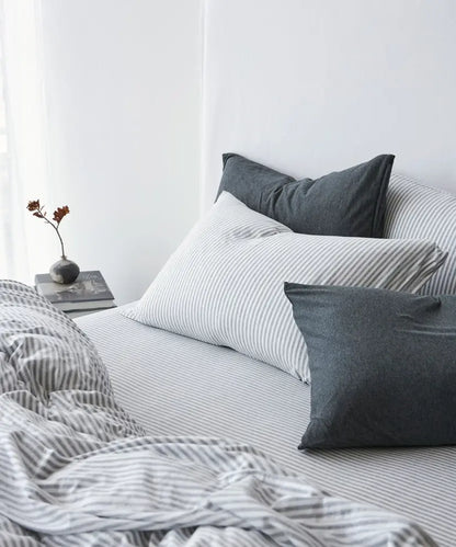 George Street Linen Cotton Jersey King Single Fitted Sheet - Grey Stripe