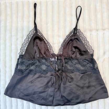 Cotton On Satin & Lace Tie-Front Camisole Black - Size 10