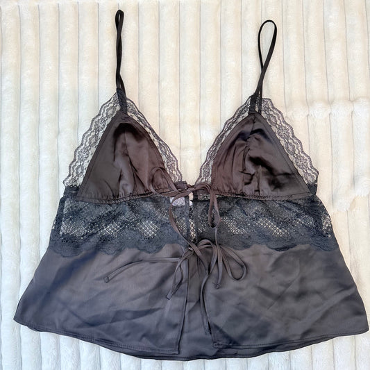 Cotton On Satin & Lace Tie-Front Camisole Black - Size 10