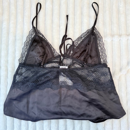 Cotton On Satin & Lace Tie-Front Camisole Black - Size 10