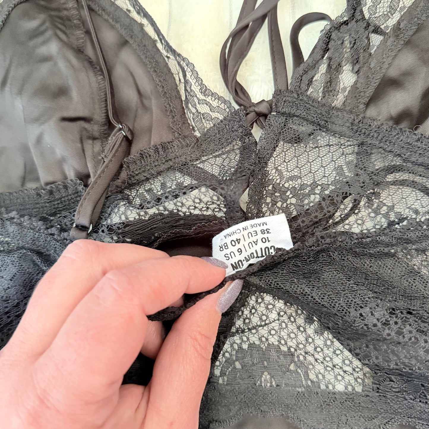 Cotton On Satin & Lace Tie-Front Camisole Black - Size 10