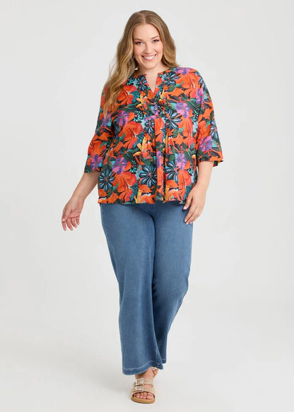 Virtuelle Cotton Summer Flora Pintuck Top Size 20