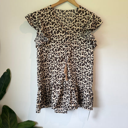 Cupshe Leopard Print Ruffle Sleeve Dress - Size S