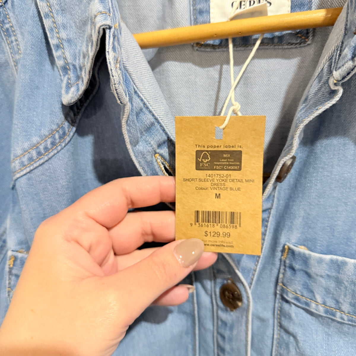 Ceres Short Sleeve Yoke Detail Midi Denim Dress Size M