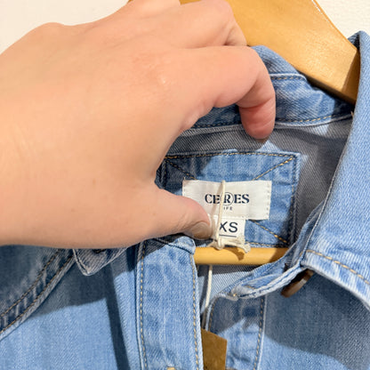 Ceres Short Sleeve Yoke Detail Midi Denim Dress Size XS