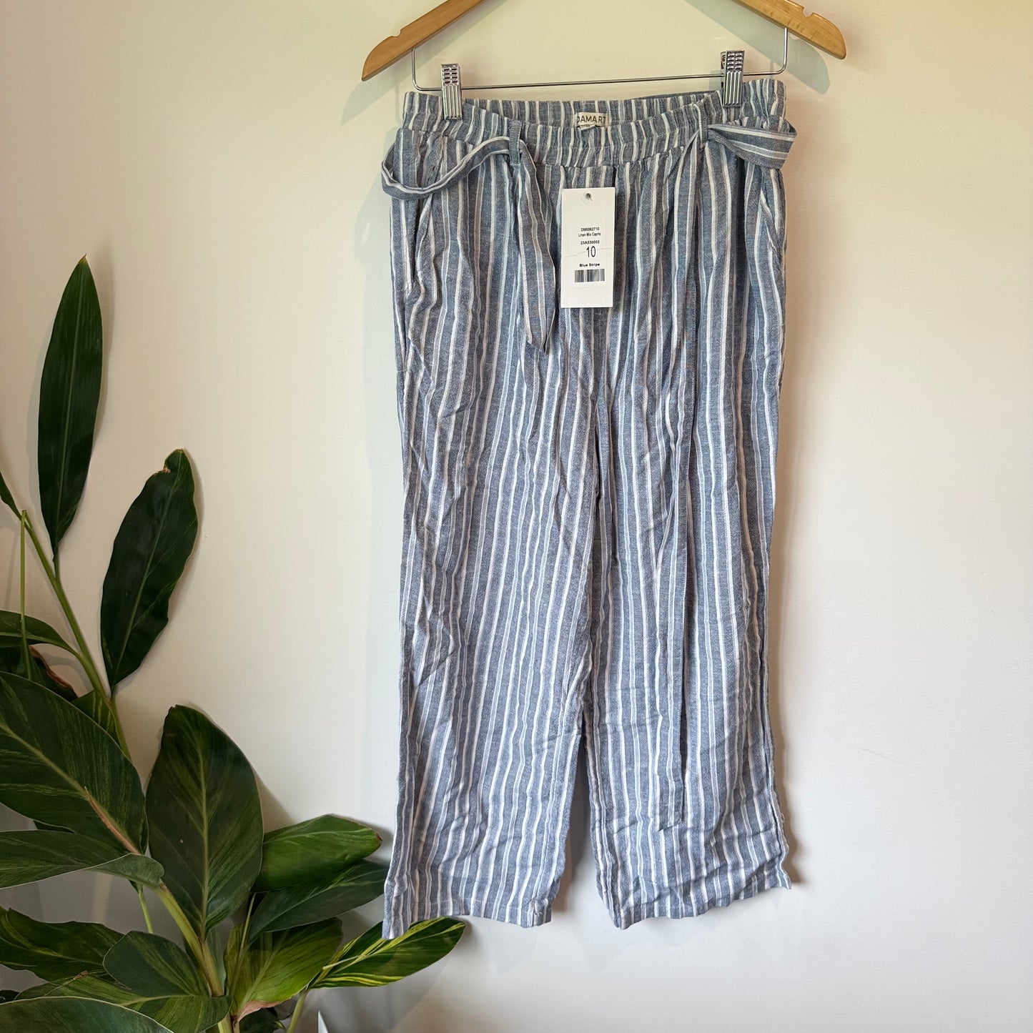DAMART Linen Mix Capris Blue Stripe – Size 10