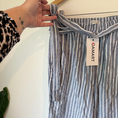 DAMART Linen Mix Capris Blue Stripe – Size 10