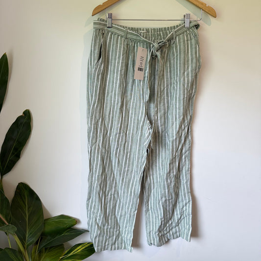 Damart Linen Mix Capris Olive Stripe Size 10