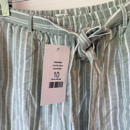 Damart Linen Mix Capris Olive Stripe Size 10