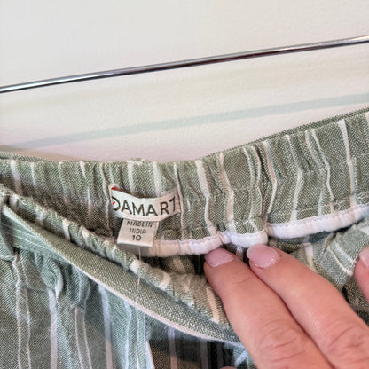 Damart Linen Mix Capris Olive Stripe Size 10